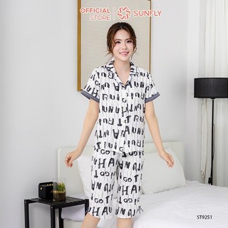 Bộ pijama nữ lanh ht SUNFLY áo cộc quần ngố ST9251