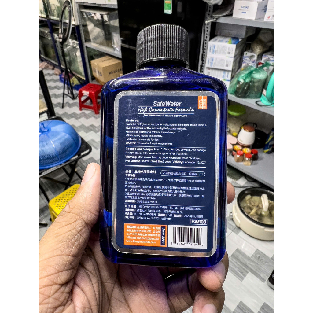 Chai 150ml Dung Dịch Biozym Safe Water khử Clo, Amoniac và kim loại nặng cho bể thủy sinh, chống Shock cho cá cảnh