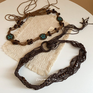 DREJEW Retro Bohemian hạt gạo dệt thắt lưng, phong cách dân tộc, thắt lưng thích hợp và đa năng, phụ kiện thắt lưng cao cấp thời trang và đa năng