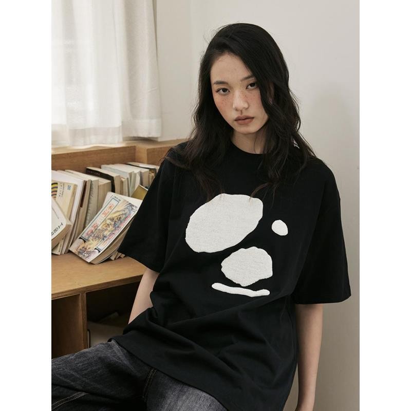 2025 Áo Thun Nữ Dễ Thương Puppy Graphic Loose Fit Mùa Hè Dạo Phố