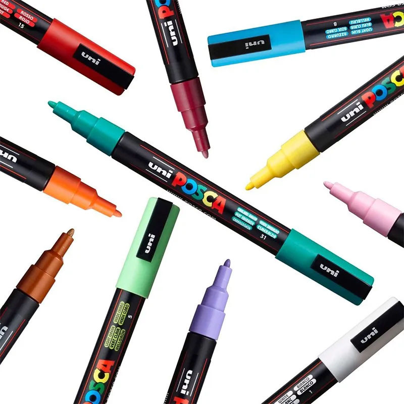 Uni bút đánh dấu PC-3M Bút đánh dấu màu gốc nước Thẻ POP Poster Graffiti Bút 0.9-1.3mm Tranh học sinh Vẽ tay bút đánh dấu
