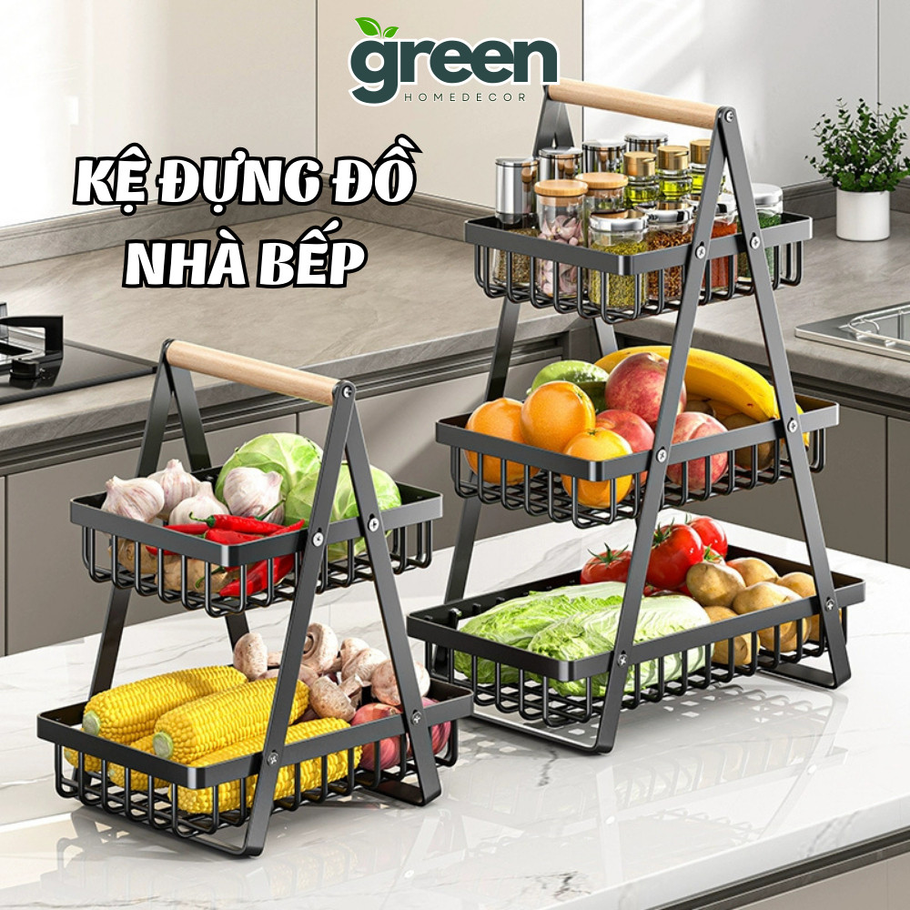 Kệ Đựng Đồ Nhà Bếp Đa Năng 3 Tầng, Giỏ Đựng Gia Vị, Trái Cây, Decor Đa Năng Thép Cacbon Cao Cấp DINOHOME