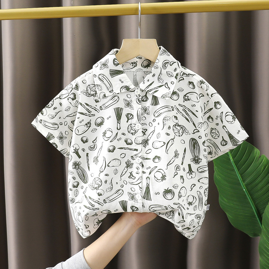 ​Trẻ Em Nguyên Chất Áo Sơ Mi Cotton Ngắn Tay Mùa Hè Mỏng Phong Cách Bé Trai Bé Gái Áo Cardigan Thoáng Khí POLO Top 8O-160​Mã SHTD