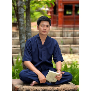 Set bà lai nam lụa hàn, pháp phục nam đi chùa