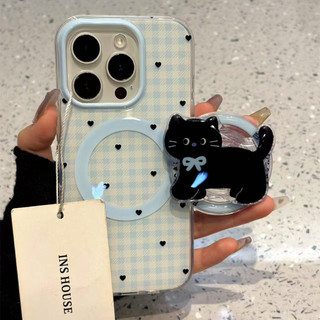 Dễ Thương Nơ Xanh Đen Mèo Giá Đỡ Từ Tính Thích Hợp Cho Điện Thoại Di Động MagSafe Hấp Phụ Mạnh Máy Tính Để Bàn Giá Đỡ Từ Tính