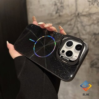 Ốp Cứng Từ Tính Lấp Lánh Mới Cho iPhone 11 12 13 14 15 16 Pro Max Vỏ Chống Sốc Có Chân Đế Kim Loại Thiết Kế Mặt Sau Lấp Lánh