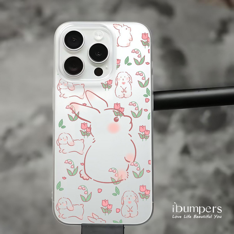 ibumpers Ốp Điện Thoại iPhone Dễ Thương Họa Tiết Thỏ Hồng Ốp Lưng Trong Suốt Nhám Mờ Chống Bẩn Chống Sốc Cho IPhone 16 15 14 12 13 11 Pro Max IP 7 8 Plus X XS XR