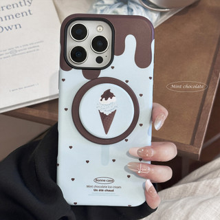 [Sheren] Vỏ điện thoại giá đỡ từ tính bằng kem bạc hà Thích hợp cho i16 15 14 13 12 11 pro max Vỏ bảo vệ chống sốc