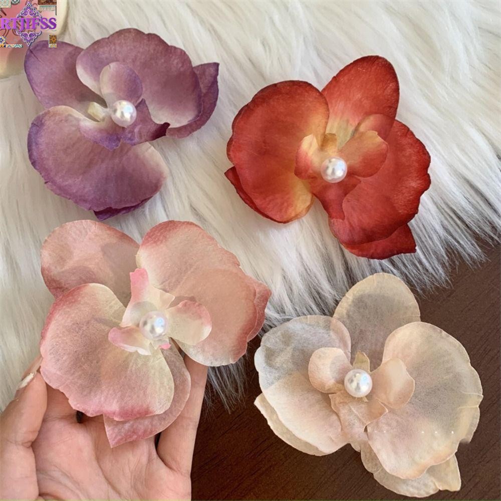 RTJIFSS Phalaenopsis Kẹp Tóc Hoa, Kẹp Mỏ Vịt Mặt Thời Trang Lụa, Kẹp Ảnh Nổ Siêu Cổ Tích Đi Biển Ngày Lễ Mũ Đội Đầu Nữ Phụ Kiện Tóc