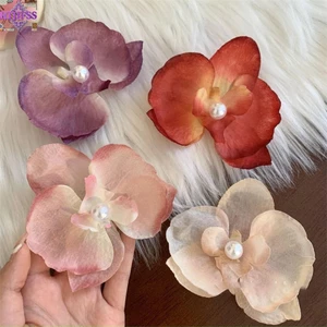 RTJIFSS Phalaenopsis Kẹp Tóc Hoa, Kẹp Mỏ Vịt Mặt Thời Trang Lụa, Kẹp Ảnh Nổ Siêu Cổ Tích Đi Biển Ngày Lễ Mũ Đội Đầu Nữ Phụ Kiện Tóc