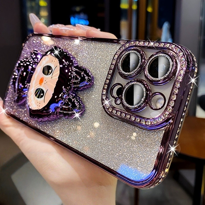 Ốp điện thoại giá đỡ gương mạ điện cho iPhone 16 11 12 13 14 15 Pro Max 16 15 plus Bảo vệ Camera ống kính Vỏ chống sốc Vỏ mềm TPU vỏ bảo vệ điện thoại