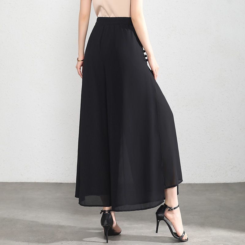 Voan Rộng Quần Nữ Chia Culottes Mùa Hè Quần Mỏng Nữ 2025 Cao Cấp Drape Chữ a Crop Quần