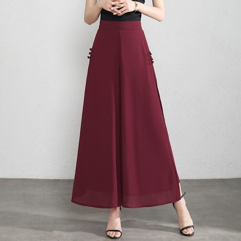 Voan Rộng Quần Nữ Chia Culottes Mùa Hè Quần Mỏng Nữ 2025 Cao Cấp Drape Chữ a Crop Quần