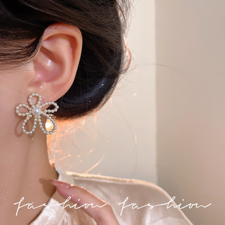 Bông Tai Kim Cương và Ngọc Trai Hoa Phong Cách Hàn Quốc Mùa Hè Siêu Sáng Bóng Đơn Giản Tinh Tế Thời Trang Đa Năng Tai Trang Sức