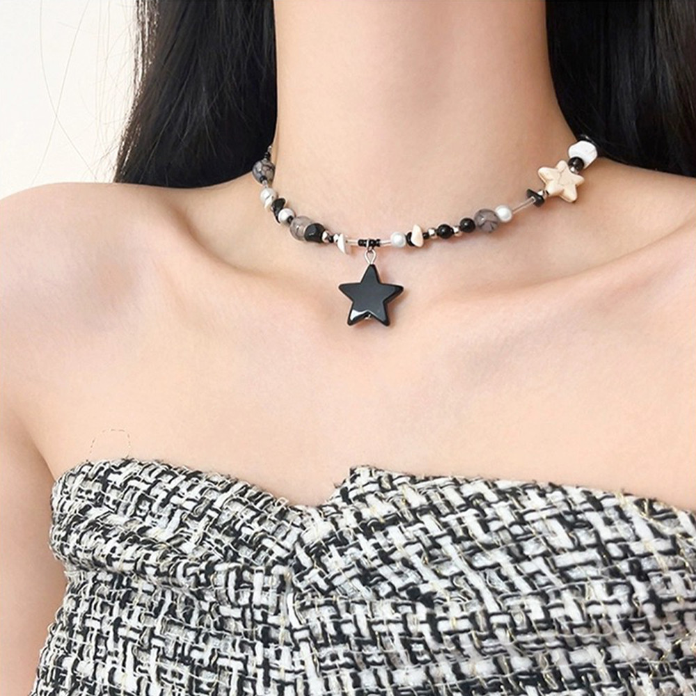 1 / 2 Vòng cổ mặt dây chuyền hình ngôi sao lấy cảm hứng từ Y2K độc đáo - Thiết kế Edgy vui nhộn Chuỗi xương đòn đính cườm không đều