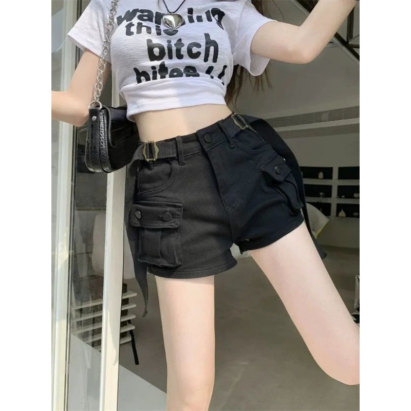 SUXI Quần short Denim cổ điển đơn giản dành cho nữ mùa hè mới 250619