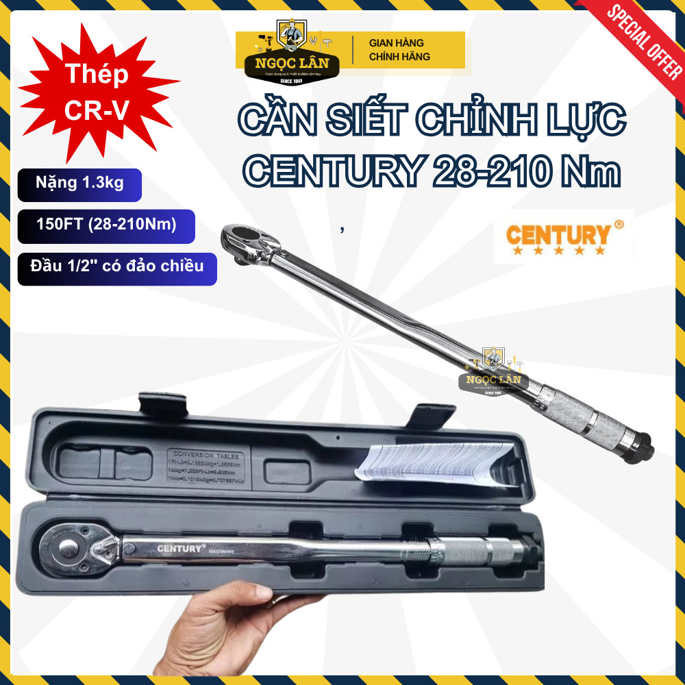 [Chính Hãng] Cần Nổ, Cần Siết Chỉnh Lực 1/2” (28-210 Nm) CENTURY dài 450mm thép CR-V cao cấp