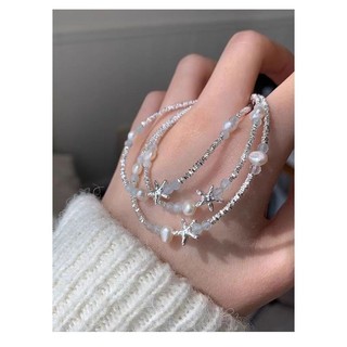 Vòng tay bạc vỡ ngọc trai sao biển sang trọng nhẹ nhàng dành cho nữ