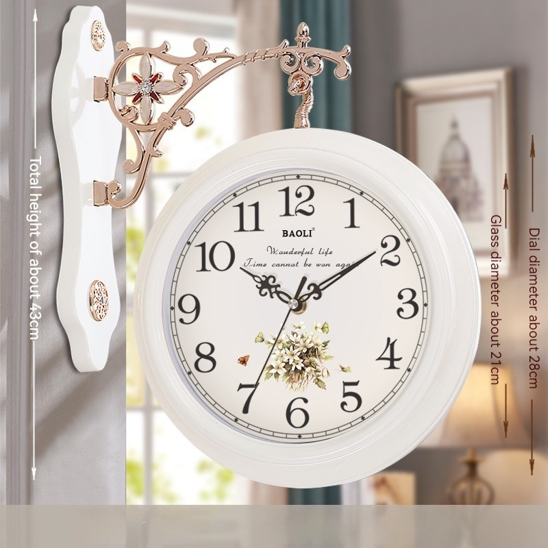 Đồng hồ treo tường hai mặt tinh tế, im lặng với sự quyến rũ của Châu Âu