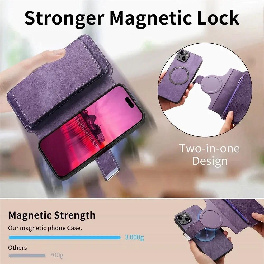 2 Trong 1 Có Thể Tháo Rời Dây Kéo Thẻ Solt Ví Điện Thoại Dành Cho iPhone 17 16 15 14 Plus 13 12 11 Pro XS Max XR 7 8 Plus Bao Da