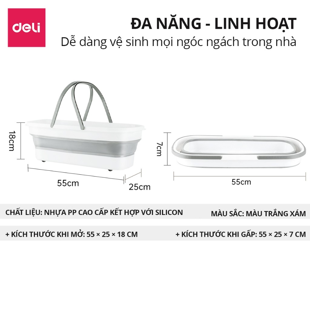Xô Gấp Gọn Đa Năng Silicon DELIxVusign - Thiết kế thông minh vệ sinh nhà cửa, giặt cây lau nhà, chùi kính, xô ô tô