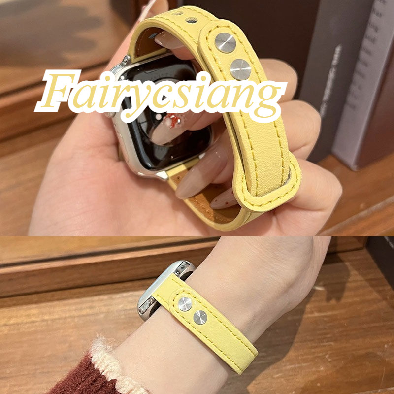 Dây Da Mỏng Cho Apple Watch 44 40 41 49mm 42 45 Mm Cổ Tay Nữ Vòng Tay IWatch Series 10 9 8 7 6 5 4 3 SE Ultra 2