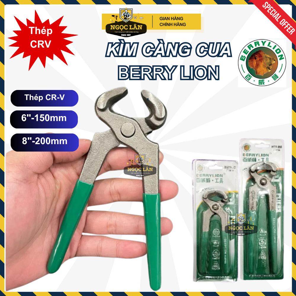 [Cao cấp] Kìm càng cua, kìm nhổ đinh berrylion 6"-150mm, 8"-200mm thép CRV