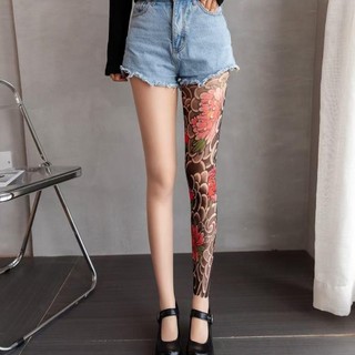 Quần Legging Oakandme Hình Xăm Giả và Vớ Lưới Gợi Cảm, Phù Hợp Mùa Hè