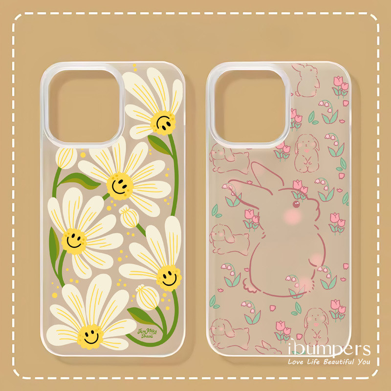 ibumpers Ốp Điện Thoại iPhone Dễ Thương Họa Tiết Thỏ Hồng Ốp Lưng Trong Suốt Nhám Mờ Chống Bẩn Chống Sốc Cho IPhone 16 15 14 12 13 11 Pro Max IP 7 8 Plus X XS XR