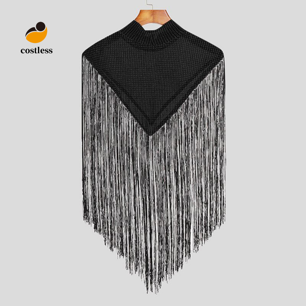 Áo vest nam câu lạc bộ không tay, mũ dài tua rua, viền sáng giả cổ sân khấu, trang phục clubwear có thể nhìn thấy đảo ngược hình tam giác khiêu vũ