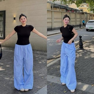 Set Bộ Bigsize Nữ Trẻ Trung, Quần Kẻ Sọc Ống Rộng Mix Áo Babytee Ôm Body  G244/Q560