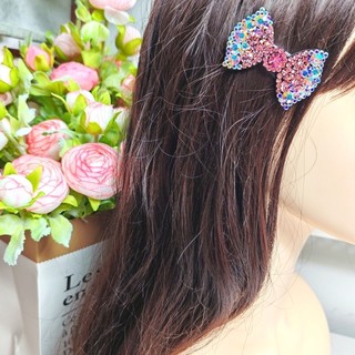 Kẹp tóc hoạt hình hình nơ bằng đá rhinestone Séc nhập khẩu, kim cương lấp lánh tinh xảo, kẹp tóc mái bên 7DKL