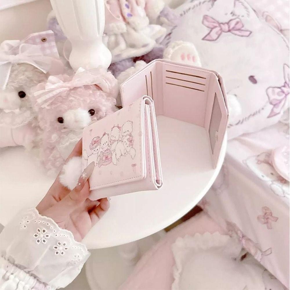 Ví Đựng Tiền Xu NATURALHM, Ví Ngắn In Hình Mèo Kawaii Da PU, Túi Đựng Tiền Màu Hồng Đa Năng Có Thể Gập Lại Thời Trang Nữ Cô Gái Du Lịch
