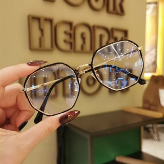 Kính đa giác thời trang nữ phiên bản Hàn Quốc - Kính phẳng trendy dành cho sinh viên với khung đen và khả năng lắp lens cận