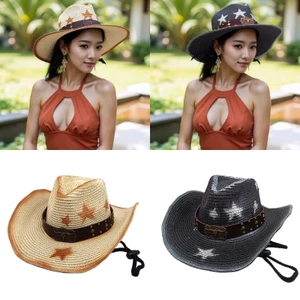 YOI Có Thể Điều Chỉnh Phương Tây Mũ Chống Nắng Cuộn Vành Ống Hút Dệt Mũ Cho Hoạt Động Ngoài Trời Bãi Biển Cắm Trại Câu Cá Âm Nhạc Lễ Hội Đầu