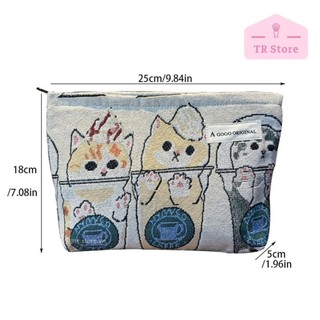 Túi đựng mỹ phẩm cá nhân họa tiết mèo kích thước lớn 25x18x5cm - Phong cách Nhật Bản