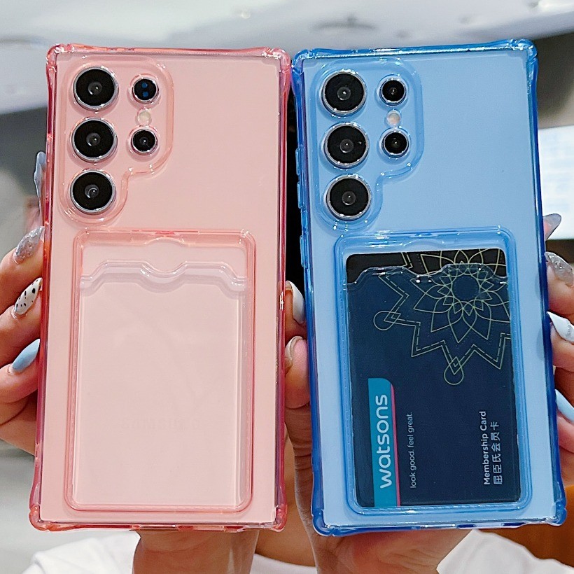 Ốp Lưng Đựng Thẻ Cho OPPO A3 Pro A80 A3X A3 A40 A60 Reno 13 13F 12F 11F Reno 6 8 7 5G Ốp Điện Thoại Trong Suốt Màu Kẹo Túi Khí TPU Khe Cắm Thẻ Bao