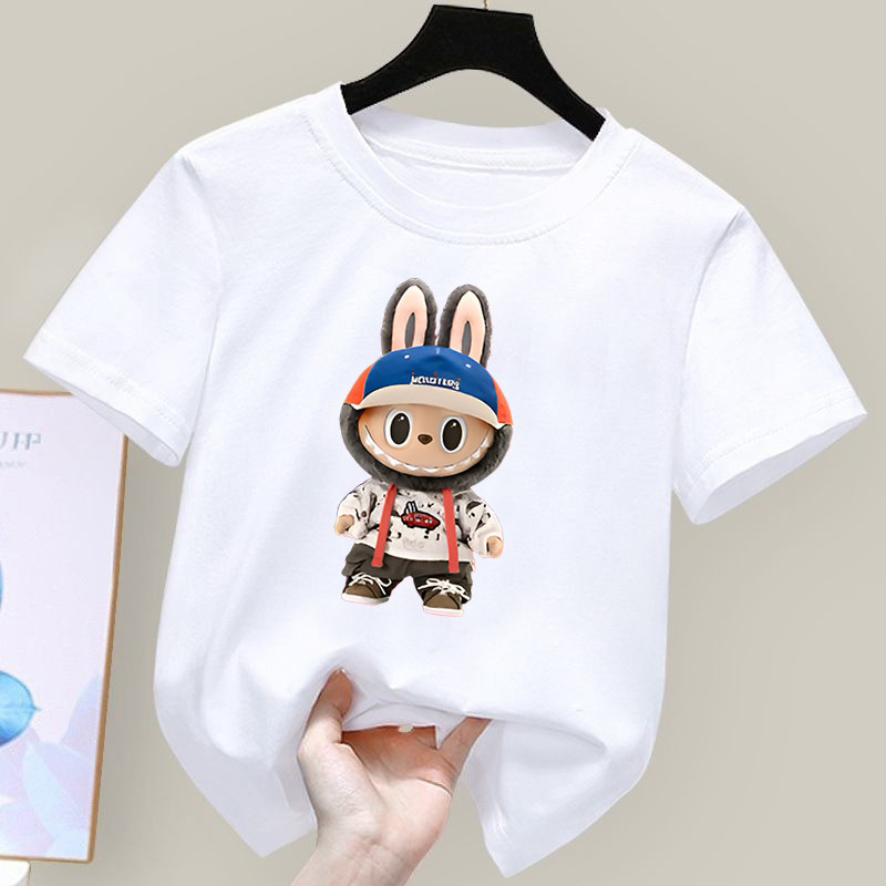 Dễ Thương Labubububu Boo Hoạt Hình Áo Thun Trẻ Em Vải Thiết Kế Vui Nhộn Cho Bé Trai Bé Gái Mùa Hè Mặc Thường Ngày