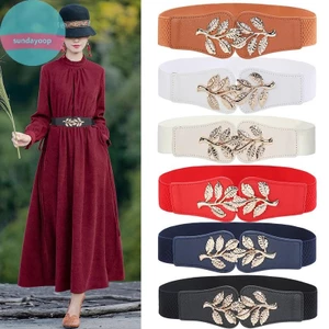 Sund 1 Đai Giảm Béo Co Giãn Nữ Retro Lá Kim Loại Trang Trí, Thích Hợp Với Đầm và Áo Sơ Mi