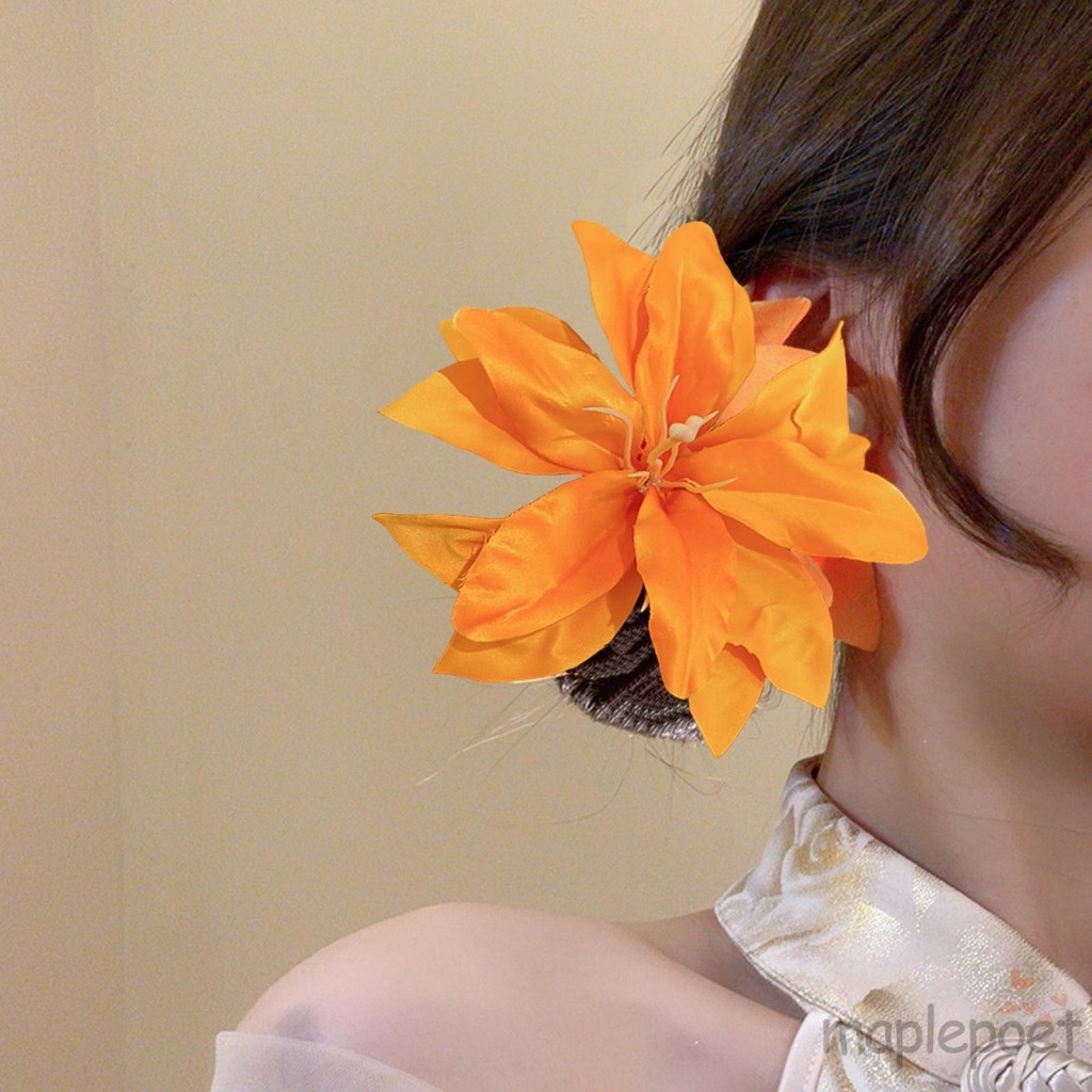 MAPLEPOET - Elegant Nhân Tạo Hoa Lily Chân Tóc Barrettes Vintage Phụ Kiệu Tóc Cho Nữ