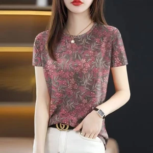 Mùa Hè Nữ Áo Thun Nữ Tay Ngắn Cổ Tròn Thời Trang Kích Thước Lớn Rời Bao Bụng Giảm Tuổi Phong Cách Phương Tây Cao Cấp Đáy Áo Sơ Mi