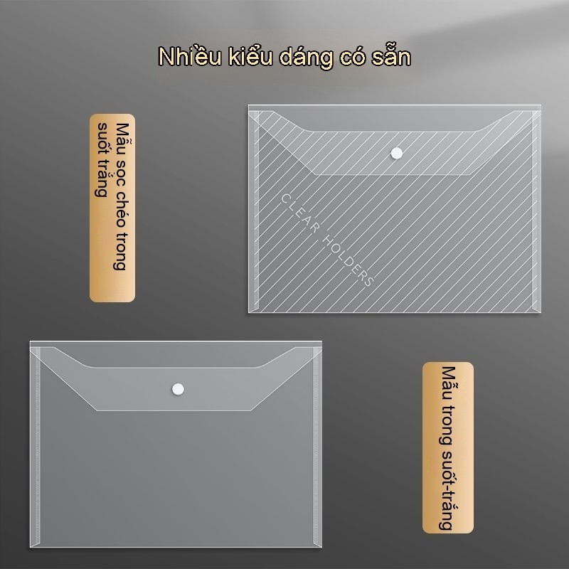 Túi Đựng Tài Liệu A4 Trong Suốt Có Cúc Bấm Chống Nước - Bìa File Nhựa Clear Bag Văn Phòng Phẩm Tiện Lợi