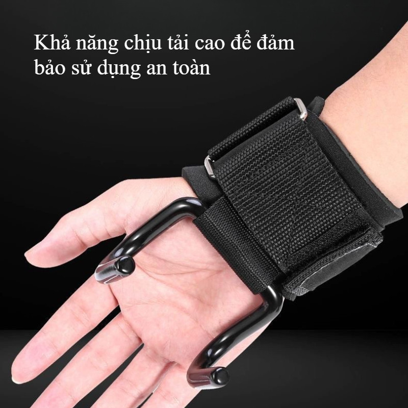 Găng tay tập xà đơn có móc,Quấn cổ tay có móc thép trợ lực nâng đẩy tạ,gym Bảo Vệ Cổ Tay