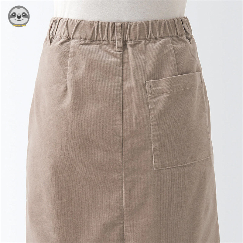 Phong cách Nhật Bản Phong cách Muji / Nút vải nhung co giãn dành cho nữ Dây kéo Váy dài vừa phải / Micro-Elastic Casual Slimmer Look Commuter Suit Váy