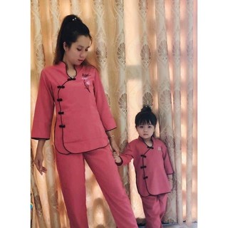 đồ đi chùa cho bé, cổ tàu chéo, áo lam , thời trang trẻ em , bé gái