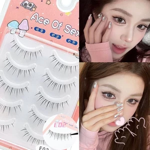IOIIK 5 cặp-- Trang điểm mềm mô phỏng lông mi lông nhẹ Lông mi giả cho phụ nữ và bé gái Đồ dùng mỹ phẩm