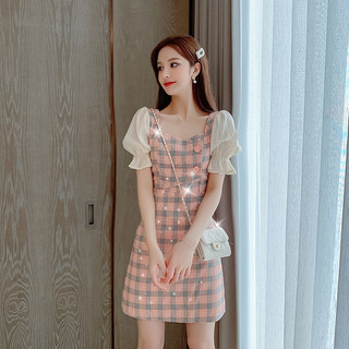 Váy Liền Phong Cách Ca Rô Váy Ngắn Tôn Dáng Thon Gọn Dáng Người Nhỏ Mẫu Mới Mùa Hè Cho Nữ