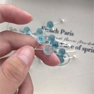 Bông Tai Bạc 925 Nữ Aquamarine Vít Xoắn Ốc Đơn Giản Mini Cao Cấp