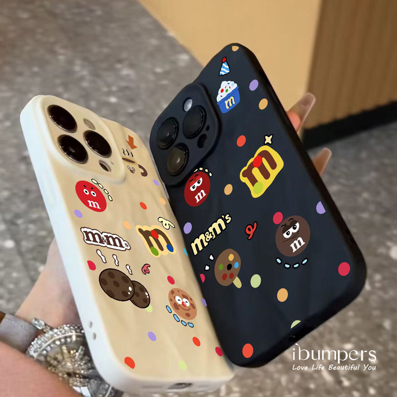 ibumpers Ốp Điện Thoại iPhone Họa Tiết M&M Đầy Màu Sắc Đễ Thương Cho IPhone 16 15 14 12 13 11 Pro Max IP 7 8 Plus X XS XR Xếp Ly Ốp Lưng Silicon Mềm Chống Sốc