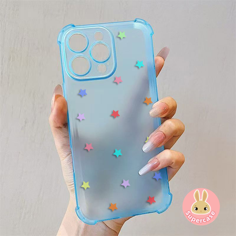 Ốp Điện Thoại Thoáng Mát Mùa Hè Cho iPhone 13 Pro Max 12 Mini Pro Max XR XS Max X 8 7 Plus SE3 SE2 2022 2020 + Ốp Lưng Mờ Dễ Thương Đơn Giản Nhiều Màu Sắc Ngôi Sao Mềm AirBag Vỏ Chống Sốc